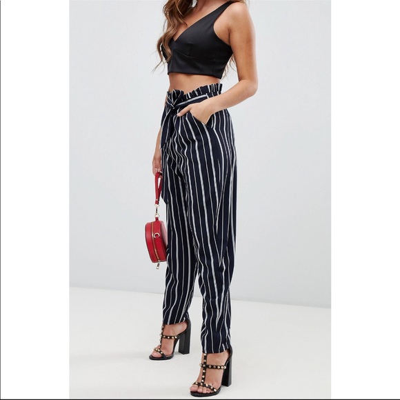 Missguided Pants - Missguided Paper Bag Waist Tapered Trousers